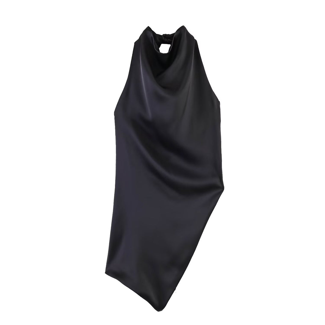 Damen elegantes Haltertop mit einzigartigem asymmetrischem Schnitt und dekorativem Knoten Drune