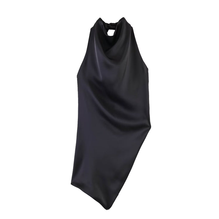 Damen elegantes Haltertop mit einzigartigem asymmetrischem Schnitt und dekorativem Knoten Drune