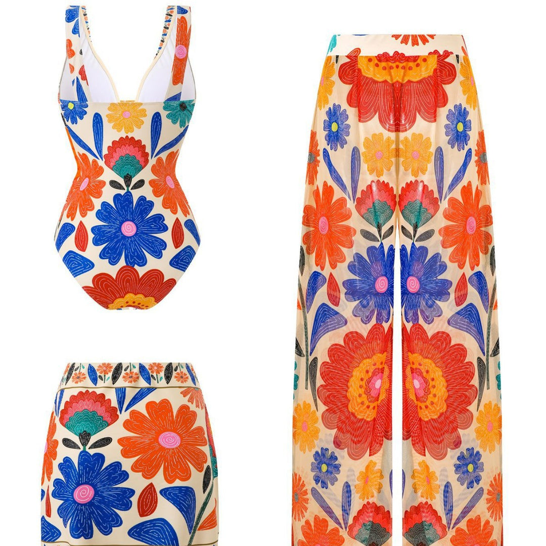 Damen Mehrteiliges Badeanzug-Set mit floralen Motiven Drune