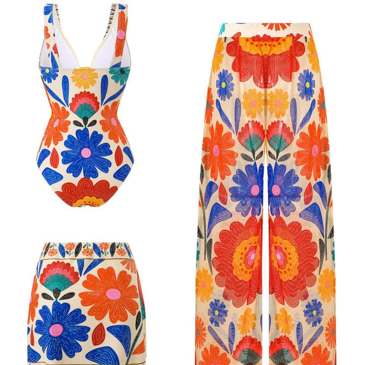 Damen Mehrteiliges Badeanzug-Set mit floralen Motiven Drune