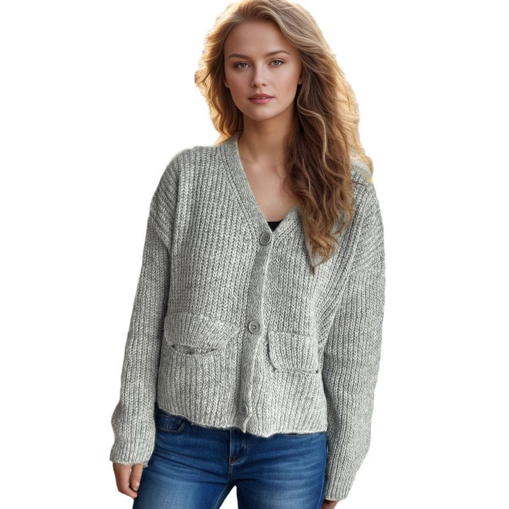Damen gemütlicher Strickcardigan mit Taschen und breiten Ärmeln Drune