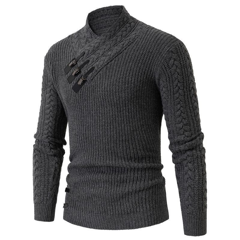 Herren Strukturiertes Zopfmuster-Mockneck-Pullover mit asymmetrischer Riegelverzierung Drune
