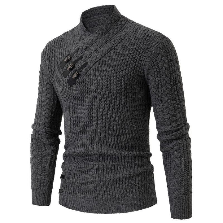 Herren Strukturiertes Zopfmuster-Mockneck-Pullover mit asymmetrischer Riegelverzierung Drune