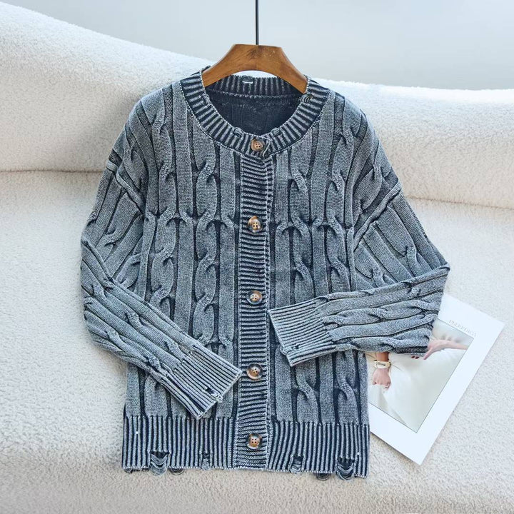 Damen Strickjacke mit Zopfmuster und Knopfverschluss Drune