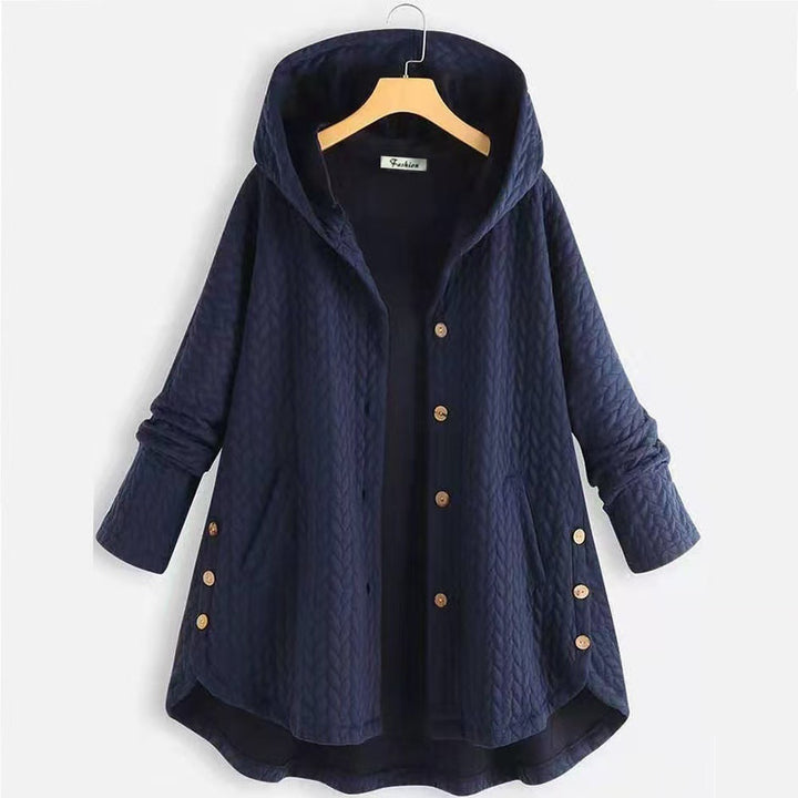 Damen gemusterte Kapuzenjacke mit Knopfdetails und großen Taschen Drune