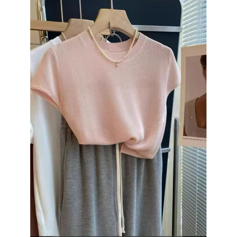 Damen lässiges Kurzarm-Strickshirt Drune