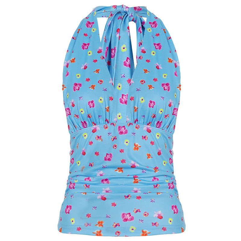 Damen Haltertop mit floralem Design und elastischem Bund Drune