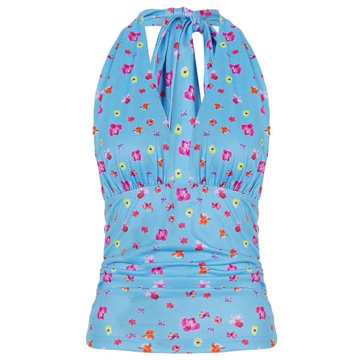 Damen Haltertop mit floralem Design und elastischem Bund Drune