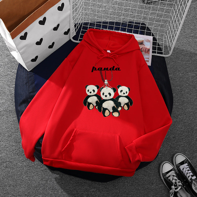 Damen nan oversized Kapuzenpullover mit Plüsch-Panda-Applikation und Kängurutasche Drune