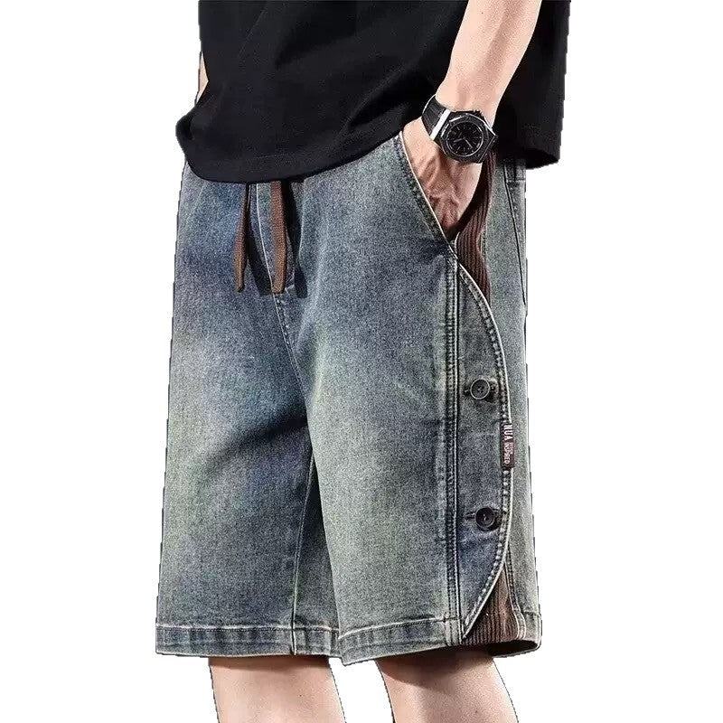 Herren lockere Denim-Shorts mit knielangem Schnitt und verstellbarem Kordelzug Drune