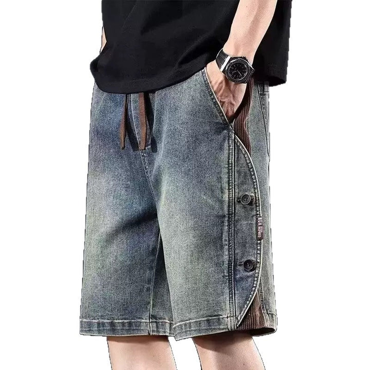 Herren lockere Denim-Shorts mit knielangem Schnitt und verstellbarem Kordelzug Drune