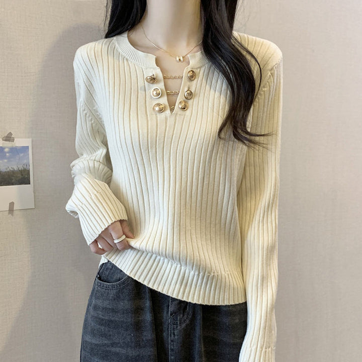 Damen Rippstrickpullover mit dekorativen Knöpfen Drune