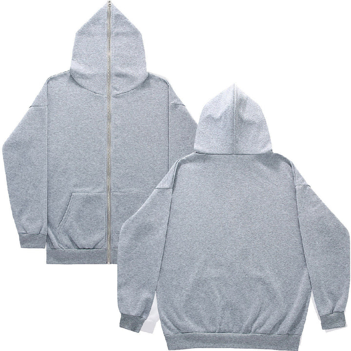 Unisex Zip-Hoodie mit durchgehendem Reißverschluss bis in spitze Kapuze, Kängurutasche und gerippten Bündchen Drune