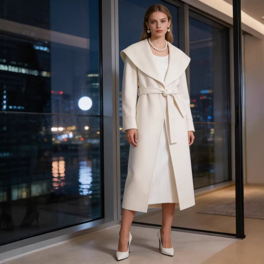 Damen Eleganter Mantel mit übergroßem Schalkragen und Bindegürtel Drune