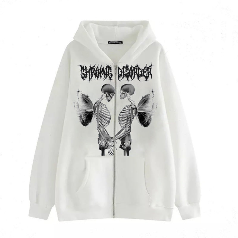 Damen nan Kapuzenjacke mit durchgehendem Reißverschluss und Rippenherz-Print Drune