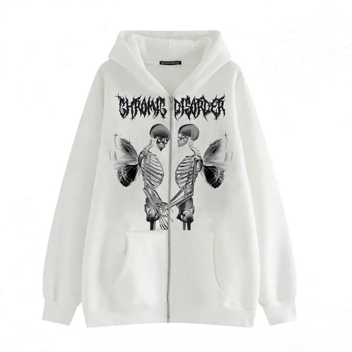 Damen nan Kapuzenjacke mit durchgehendem Reißverschluss und Rippenherz-Print Drune