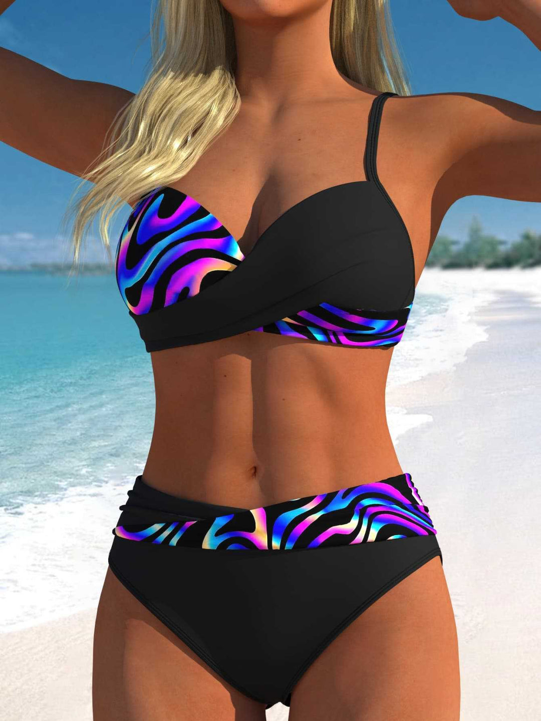 Damen Bikini-Set mit floralem Wickelmuster und bequemen High-Waist-Höschen Drune