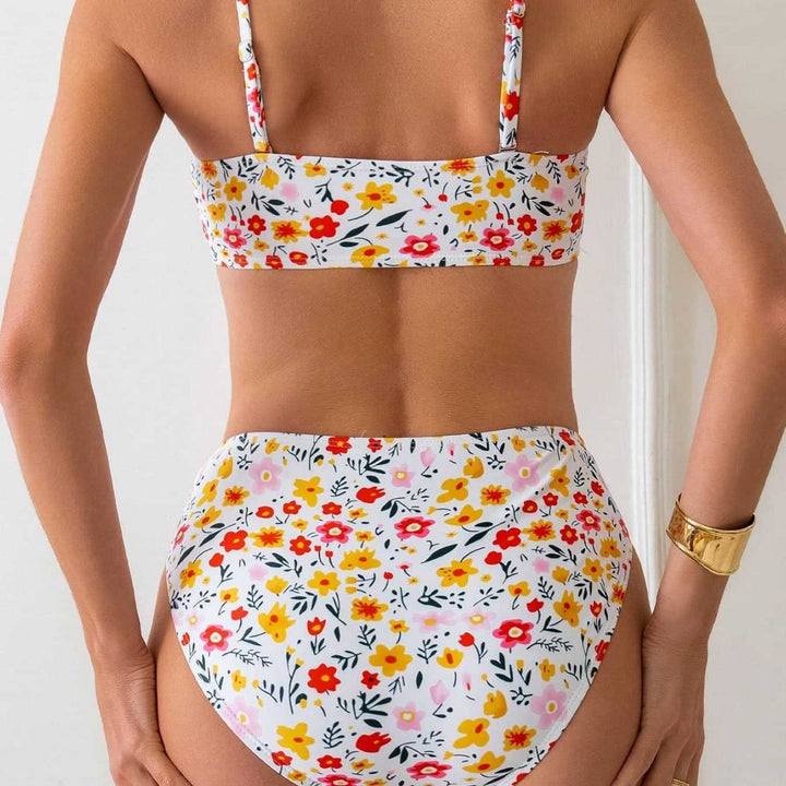 Damen Bandeau-Bikini mit hoch geschnittenem Unterteil und floralem Print Drune