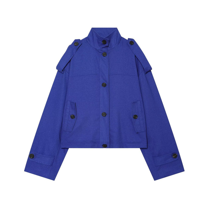 Damen Kurzjacke mit Stehkragen, Schulterriegeln und Knopfverschluss Drune