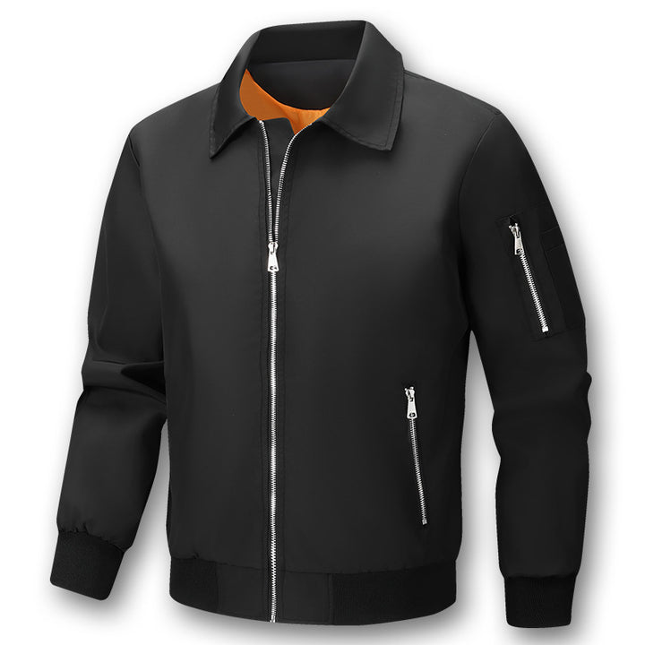 Herren Leichter Twill-Bomber mit kontrastierendem Futter, Reißverschlusstaschen und Ärmeltasche Drune