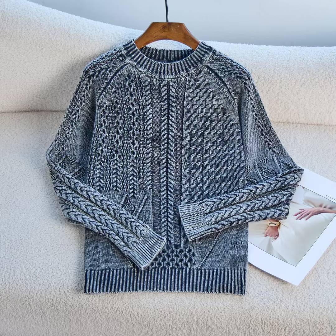 Damen gemütlicher Strickpullover mit strukturiertem Zopfmuster Drune