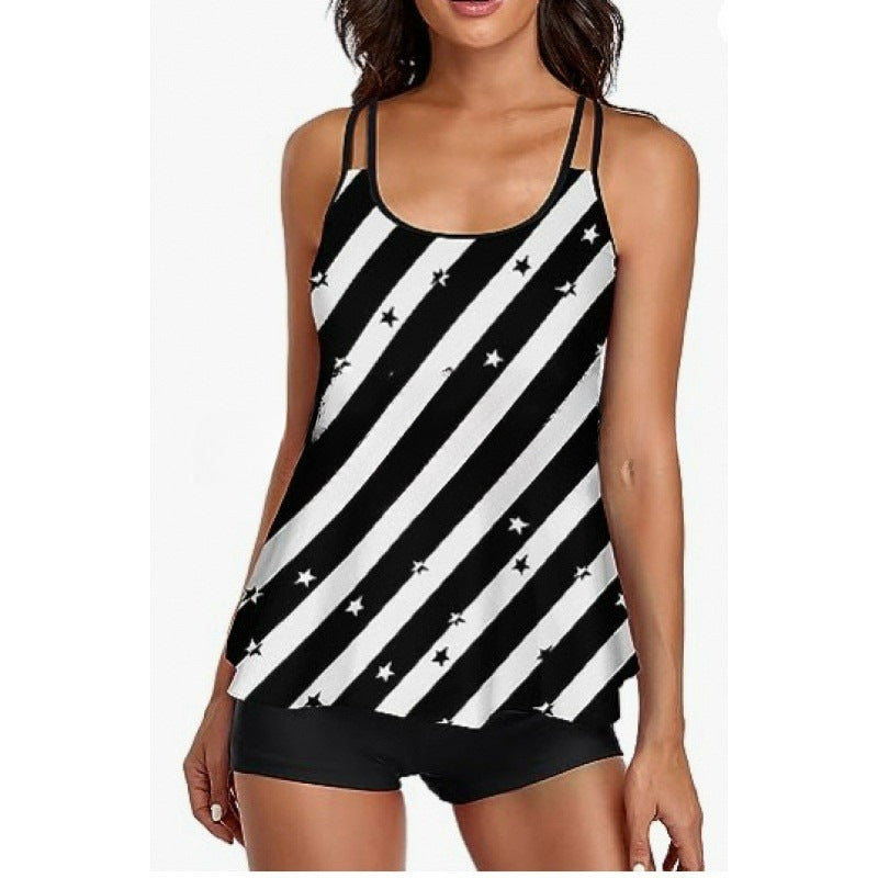 Damen Sportliches Tankini-Set mit bequemem Shorts und verstellbaren Trägern Drune