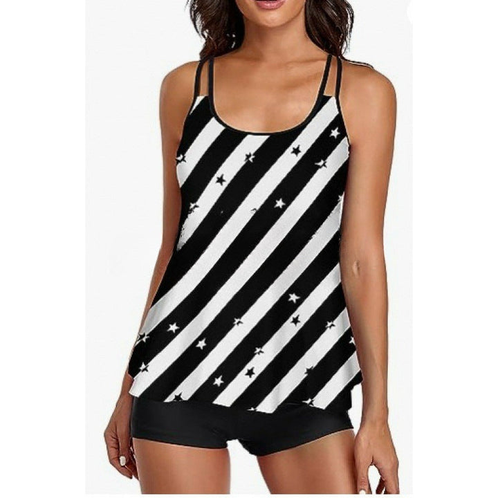 Damen Sportliches Tankini-Set mit bequemem Shorts und verstellbaren Trägern Drune