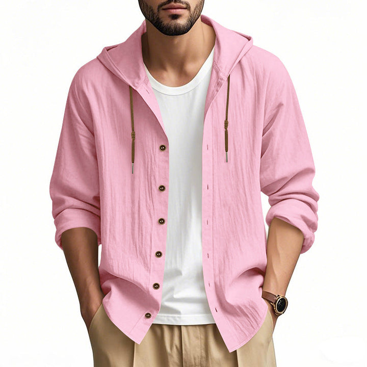 Herren nan leichtes Kapuzenhemdjacke aus Leinenoptik mit durchgehender Knopfleiste Drune