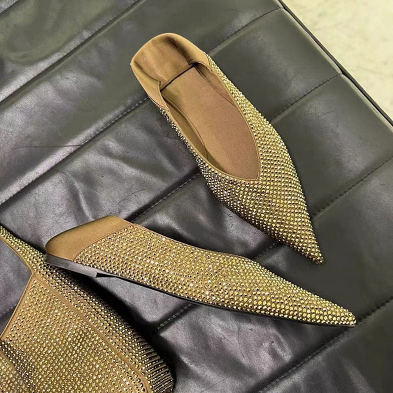 Damen Elegante spitz zulaufende Slipper‑Ballerinas mit Strassnetz und gepolstertem Komfortfußbett Drune