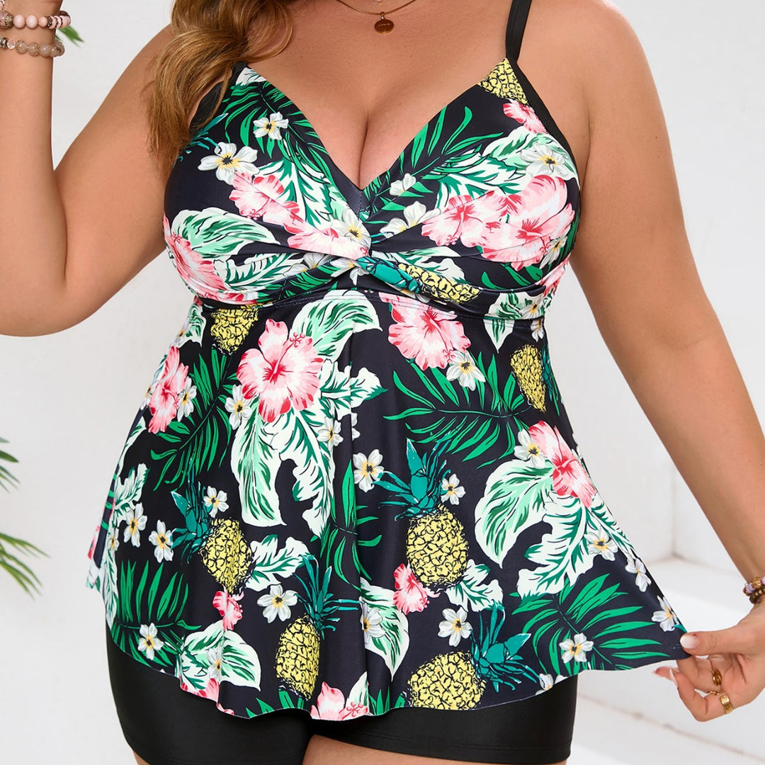 Damen Tankini Set mit floralem Wickeloberteil und Shorts Drune