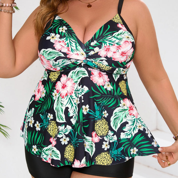 Damen Tankini Set mit floralem Wickeloberteil und Shorts Drune