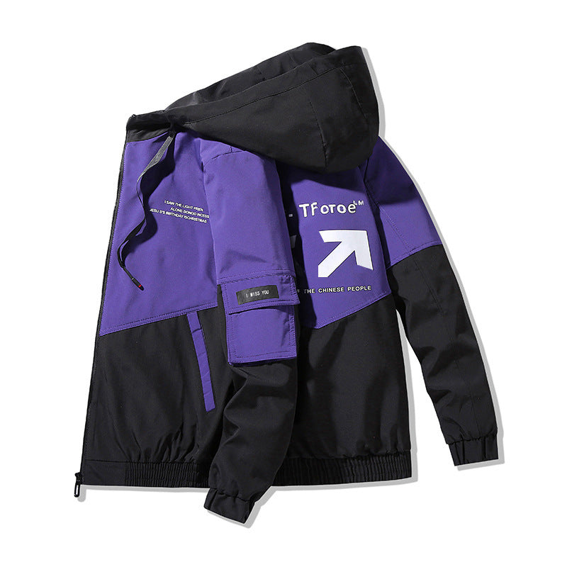 Herren Colorblock Kapuzen-Utility-Jacke mit Printdetails und taktischen Taschen Drune