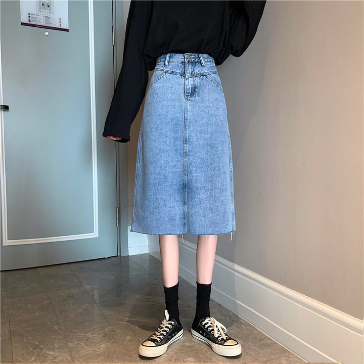 Damen Midi-Denimrock mit unregelmäßigem Saum Drune