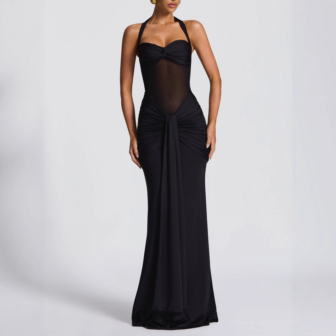 Damen Elegantes Maxikleid mit Raffhalterung und figurformenden Details Drune