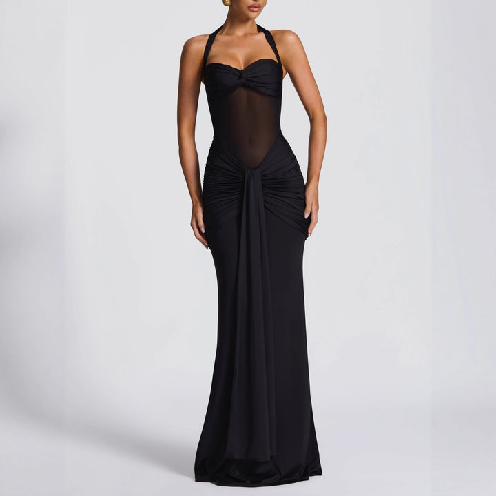 Damen Elegantes Maxikleid mit Raffhalterung und figurformenden Details Drune
