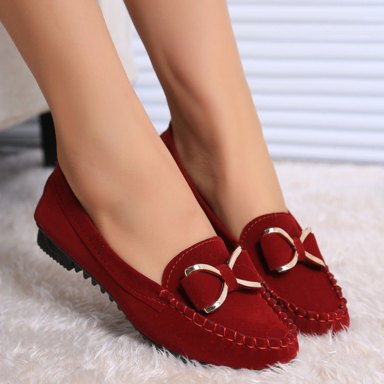 Damen Mokassin-Slipper in Veloursleder-Optik mit Zierknoten und rutschfester Profilsohle Drune