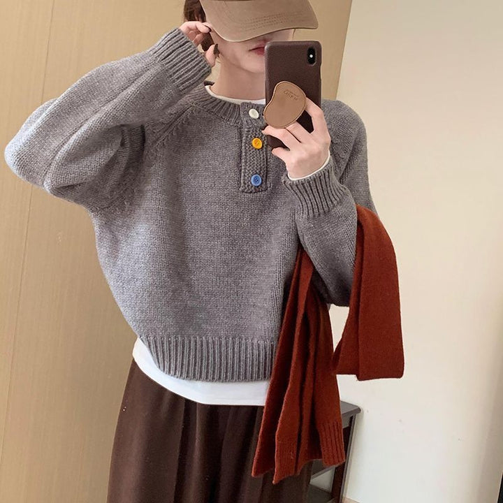Damen Gemütlicher Pullover mit bunten Knopfdetails und weichem Material Drune