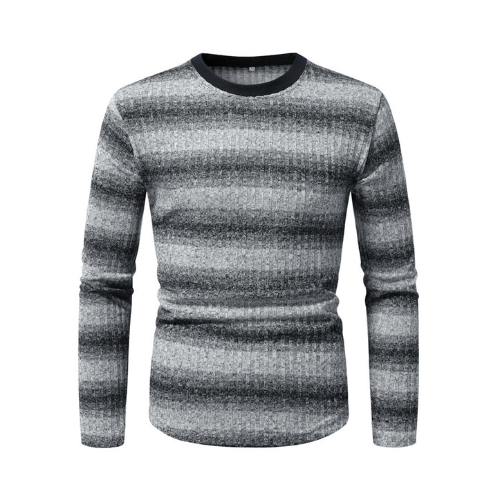 Herren Slim-Fit Feinstrick-Pullover mit horizontalem Farbverlauf und geripptem Strukturmix Drune