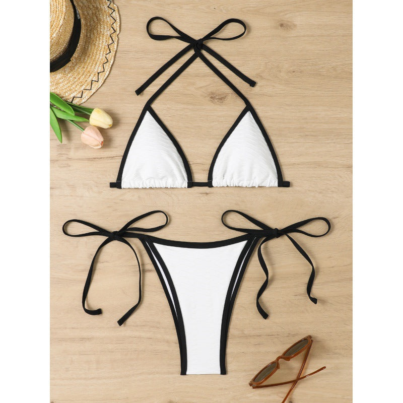 Damen Triangel-Bikini mit verstellbaren Bindebändern und raffiniertem Wellenmuster Drune