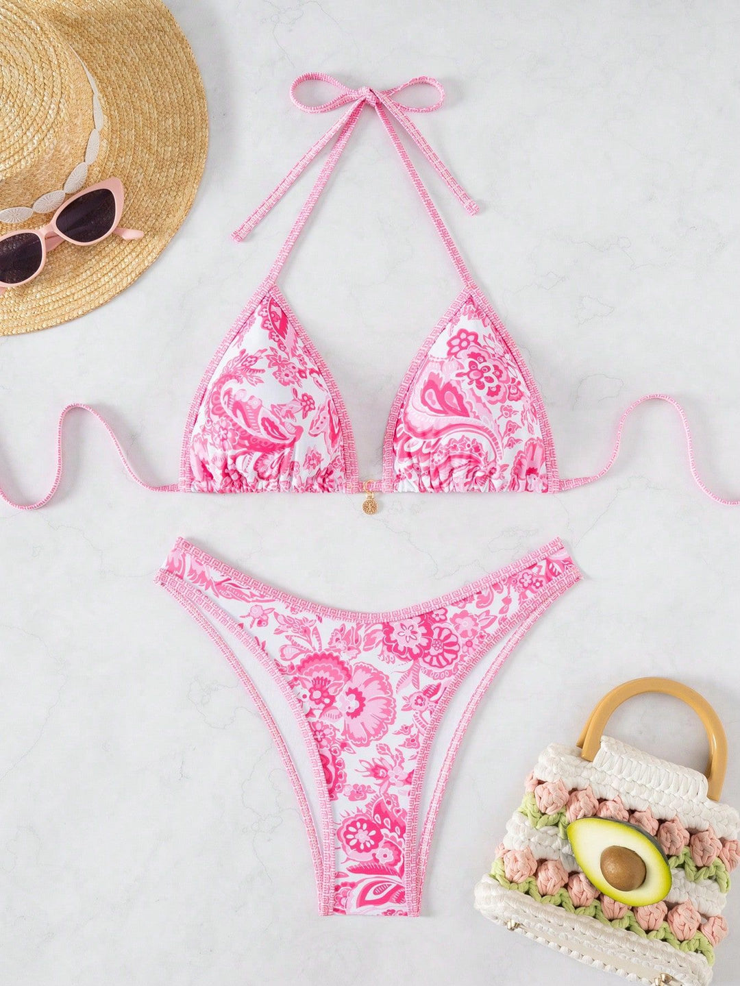 Damen Triangel-Bikini mit floraler Spitze Drune