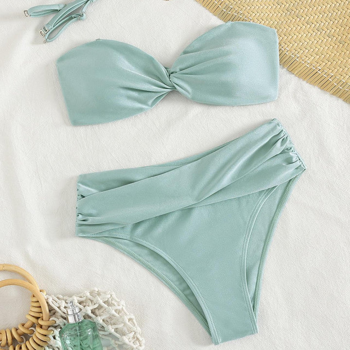 Damen Bandeau-Bikini mit modischem Knotendesign und figurformendem Unterteil Drune