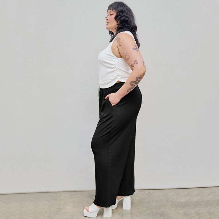 Damen weite Freizeithose mit elastischem Bund und praktischem Kordelzug Drune