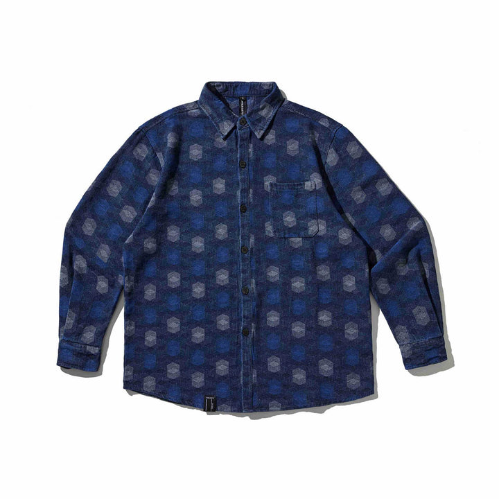 Herren Hemdjacke im Denim‑Look mit geometrischem Jacquardmuster Drune