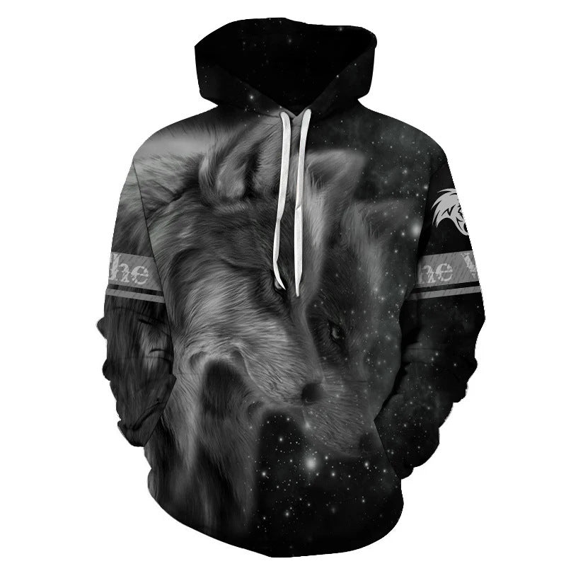 Unisex Kapuzenpullover mit kreativem Wolfsmotiv Drune