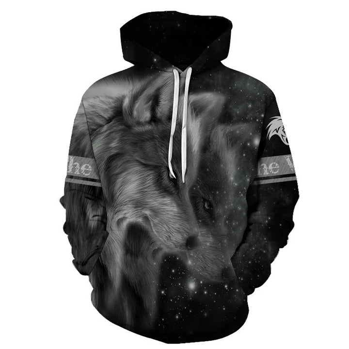Unisex Kapuzenpullover mit kreativem Wolfsmotiv Drune