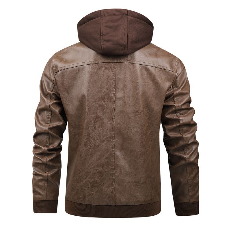 Herren Multifunktionale Lederjacke mit Kapuze Drune