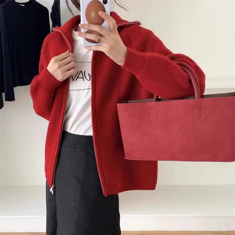 Damen Strickjacke mit angestricktem Reißverschluss und oversized Schnitt Drune
