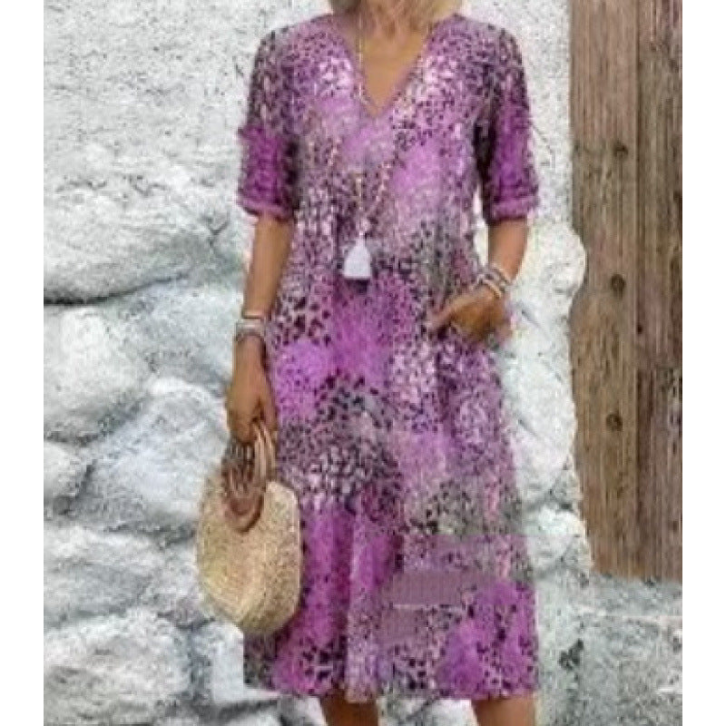 Damen Strandkleid im lässigen Stil mit Taschen und V-Ausschnitt Drune