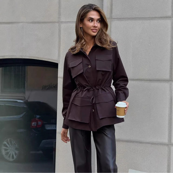 Damen lässige Utility-Weste mit praktischen Taschen und verstellbarem Kordelzug Drune