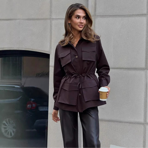 Damen lässige Utility-Weste mit praktischen Taschen und verstellbarem Kordelzug Drune